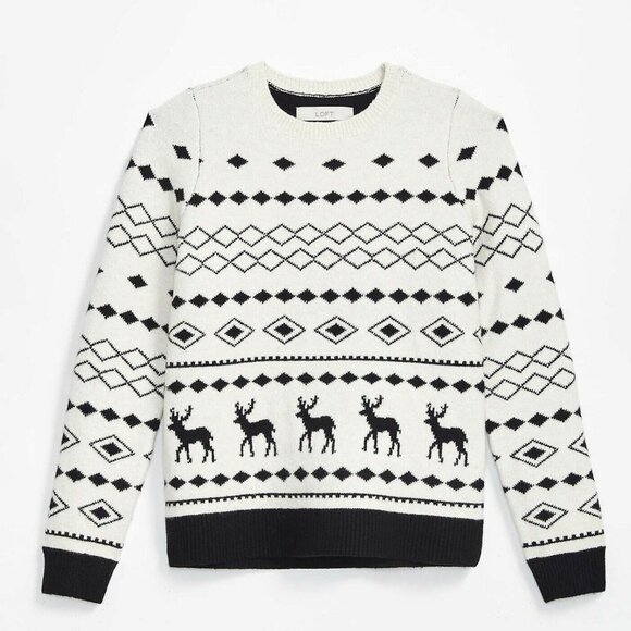 LOFT Fair Isle Reindeer Print Long Sleeve Pullover Sweater (NWT) - Picture 3 of 5